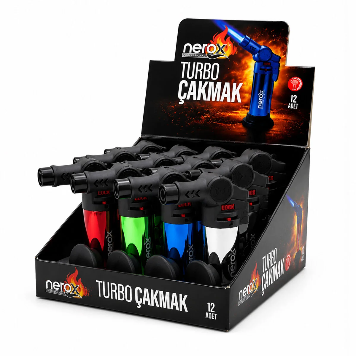 12 Adet Metalize Oynar Başlı Pürmüz - Torch Nargile - Kamp Çakmak Doldurulabilir Ayakda Durabilir NRX-9305 görsel 3