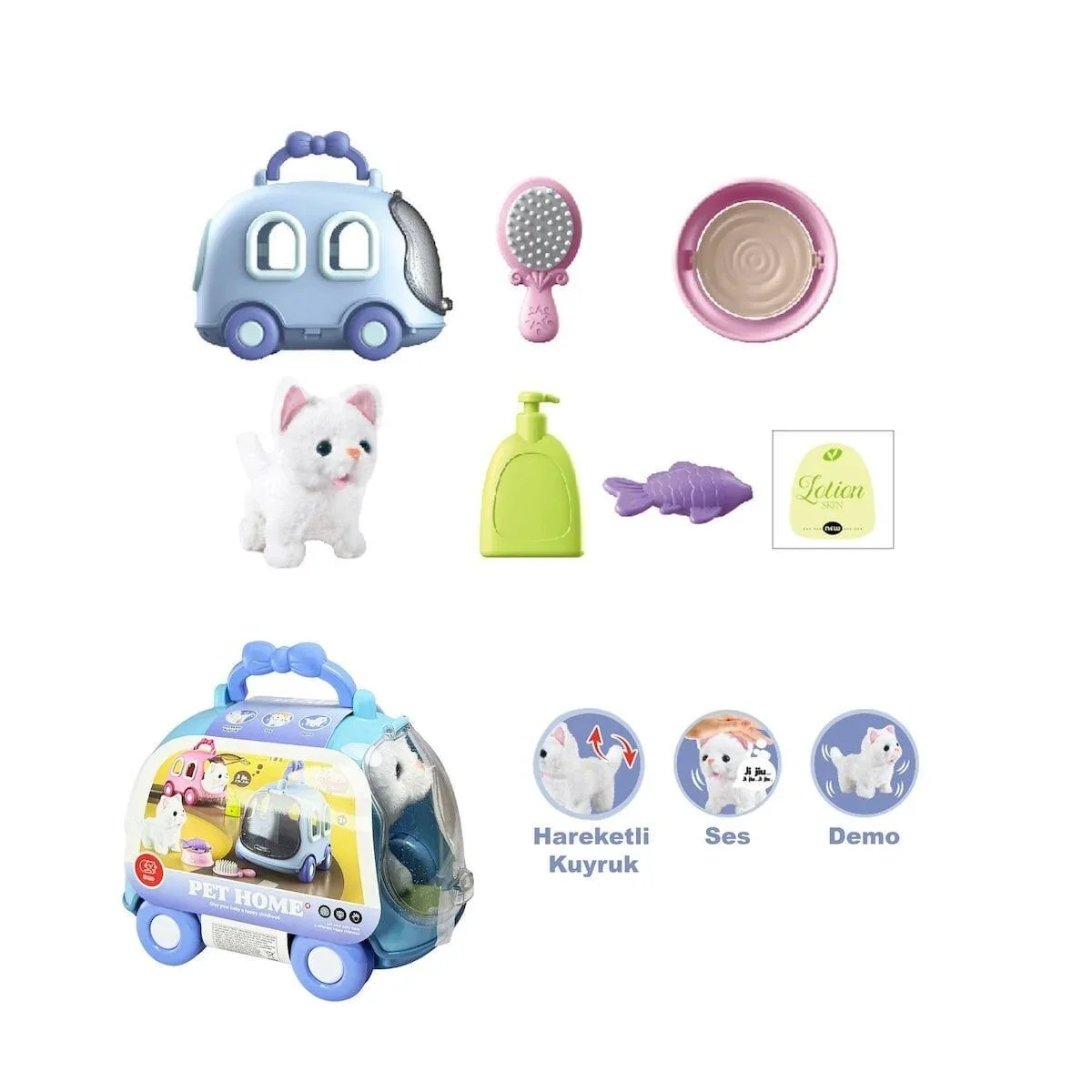JND-6801 Taşıma Araba Çantalı Hareketli Pilli Kedi Set -Vardem Oyuncak görsel 5