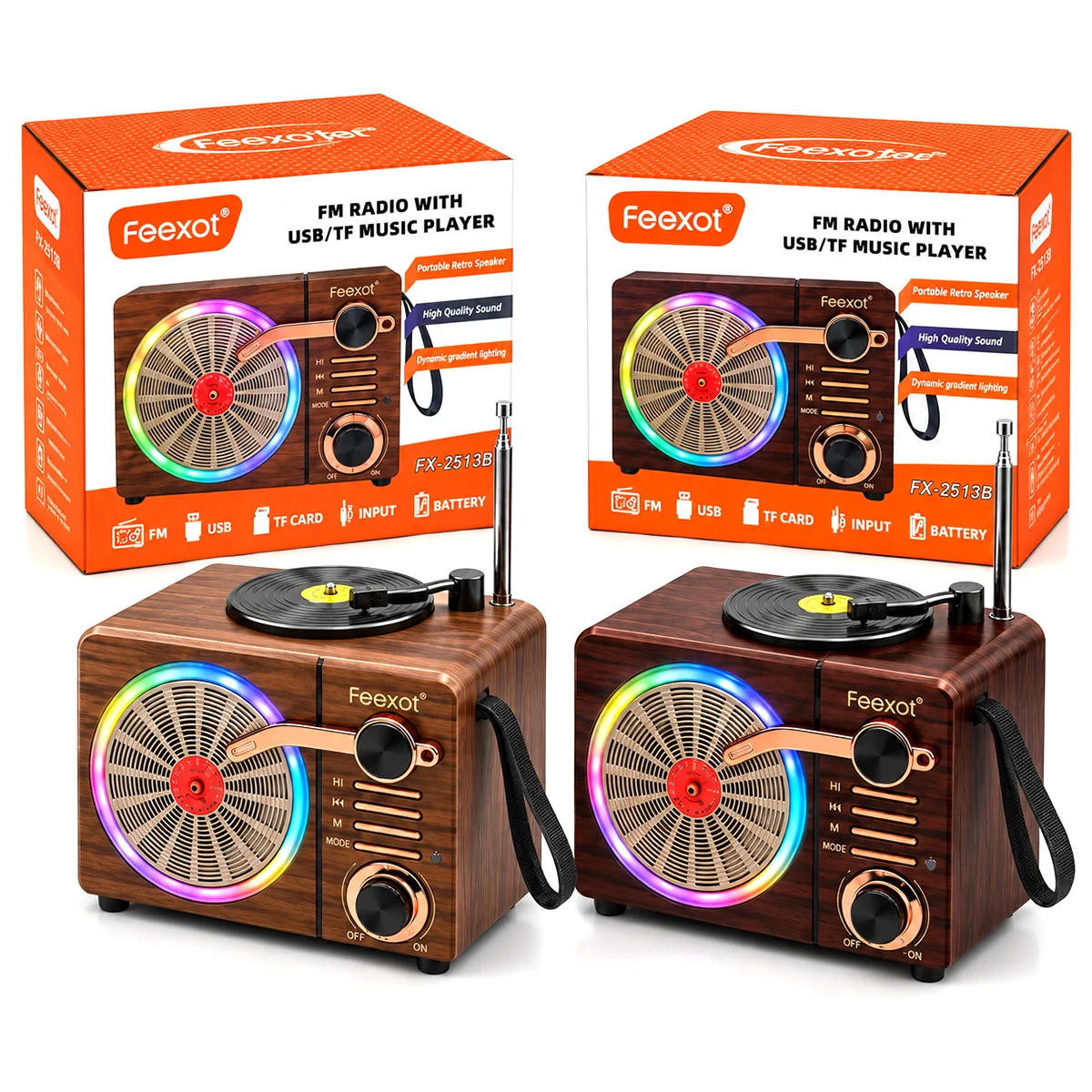 Işıklı Retro Bluetooth FM Radyo Hoparlör - USB & Type-C Şarjlı görsel 2