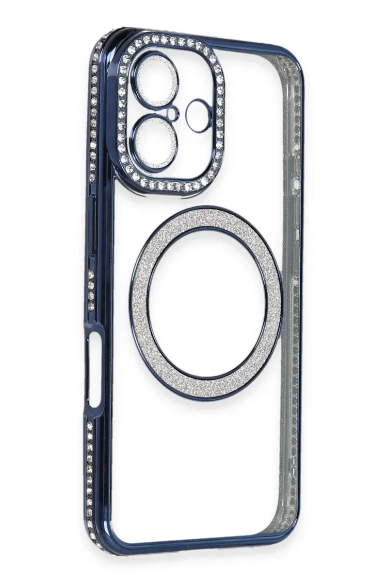 Apple iPhone 16 Plus Kılıf Joke Simli Magneticsafe Kılıf - Lacivert görsel 2