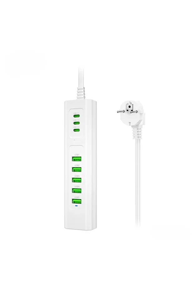 8 Portlu Çoklu USB Şarj İstasyonu 5 USB + 3 Type-C Masaüstü Çoklu Şarj Cihazı görsel 2