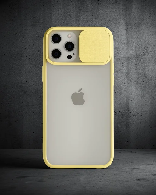 Apple İphone 12 Pro Max Kılıf Palm Buzlu Kamera Sürgülü Silikon - Sarı