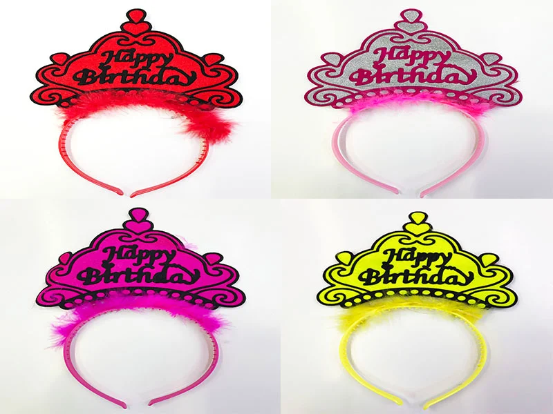 Happy Birthday Yazılı Neon Renk Taç 12 Adet görsel 2