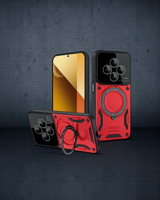 Xiaomi Redmi 14c Kılıf Joy Lens Standlı Kapak - Kırmızı
