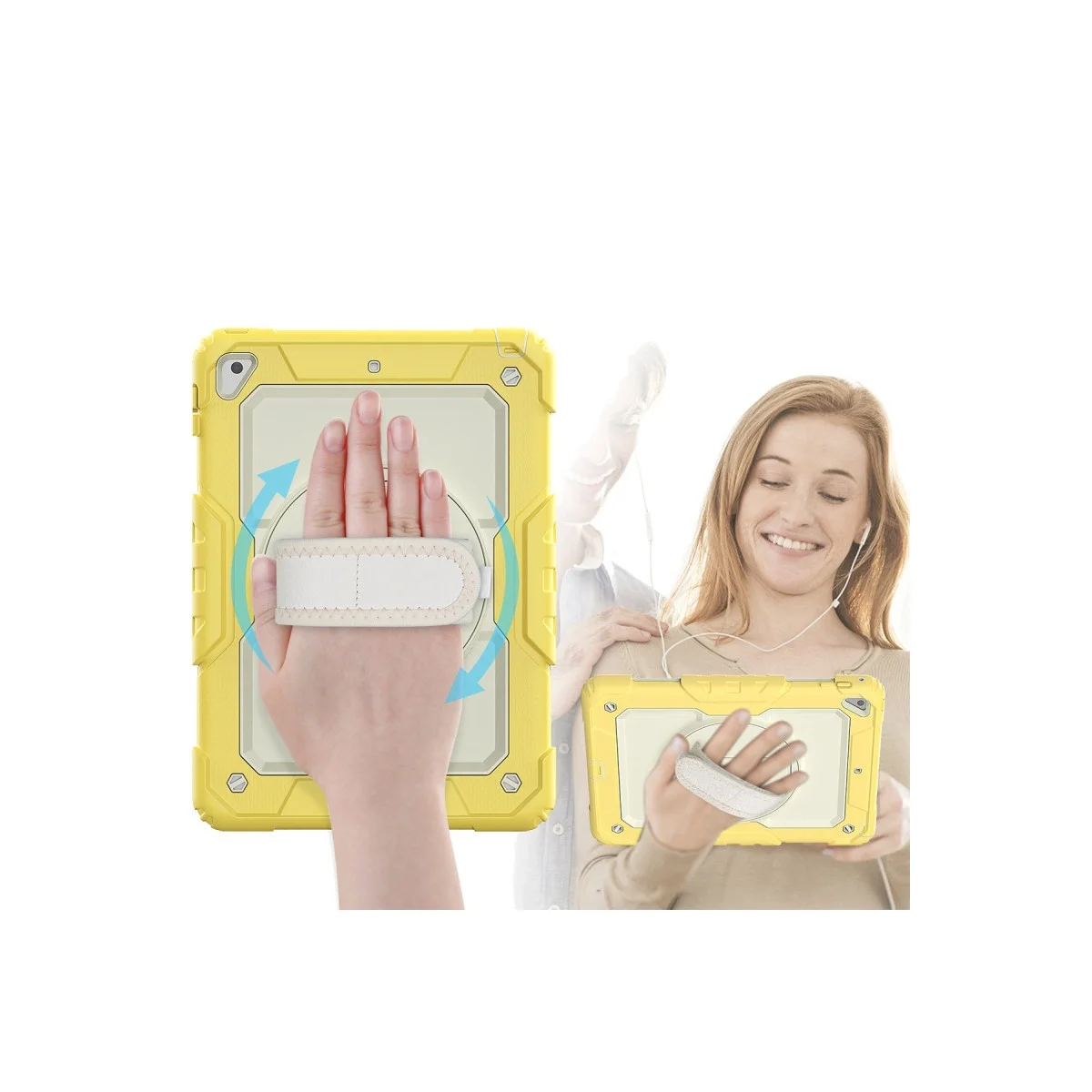 Apple İpad 5 Air 9.7 Kılıf Strap New Tablet Kapak - Sarı görsel 2