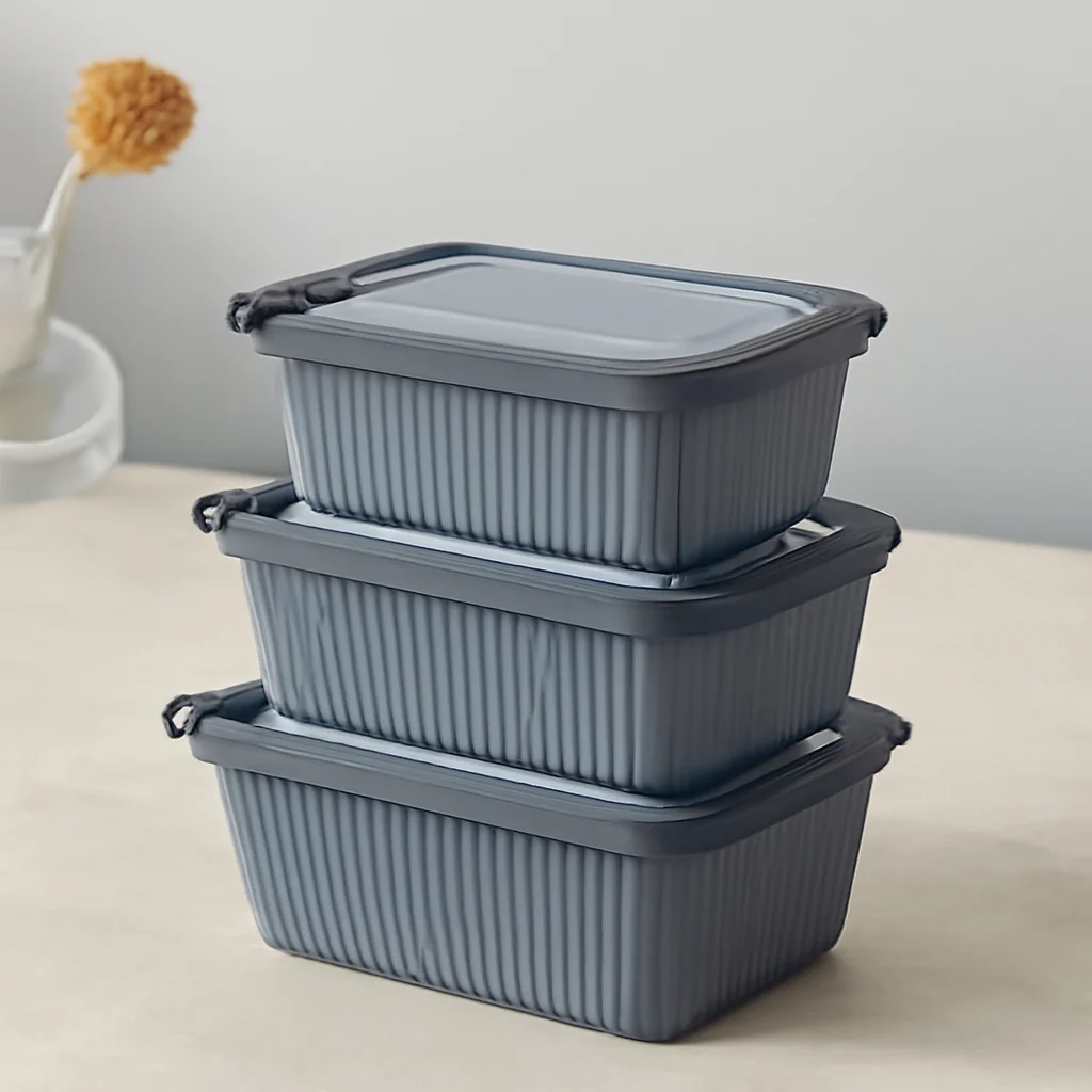 Plastik Saklama Kabı Seti - Mikrodalga Uyumlu Dikdörtgen (600/1100/1800 ml)