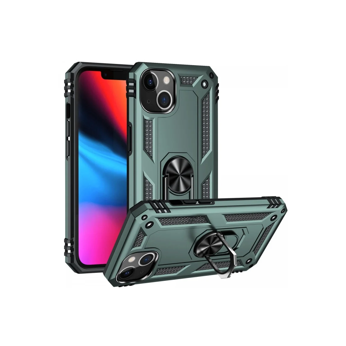 Apple İphone 13 Kılıf Sofya Yüzüklü Silikon Kapak - Yeşil görsel 2