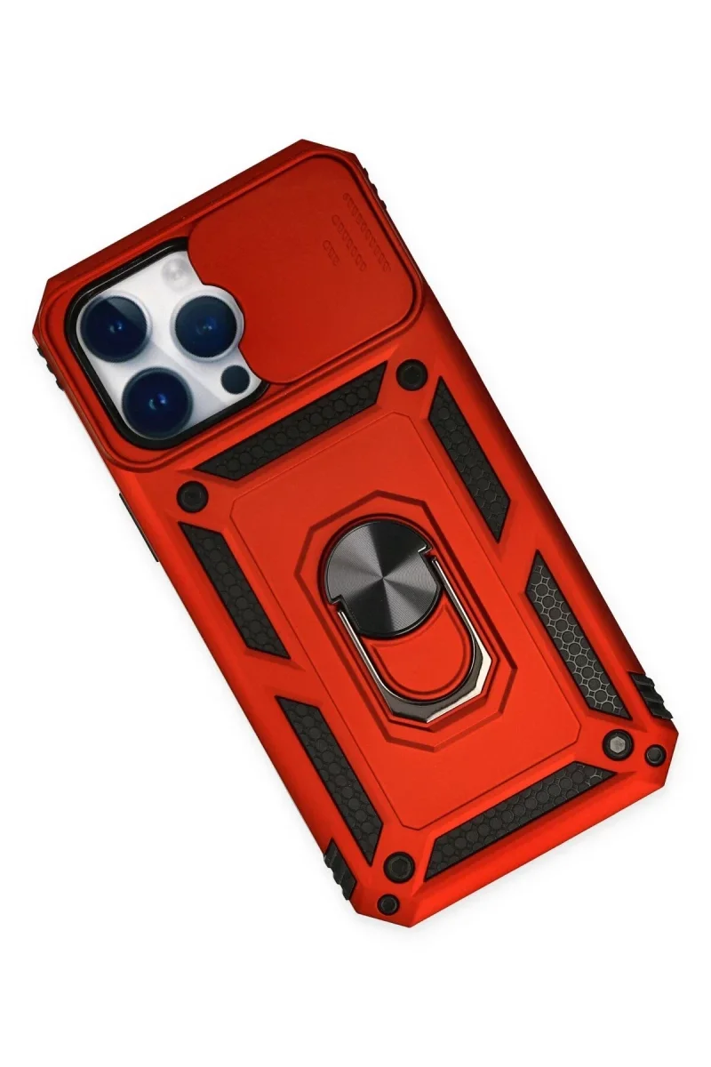 Apple iPhone 14 Pro Kılıf Pars Lens Yüzüklü Silikon - Kırmızı görsel 3