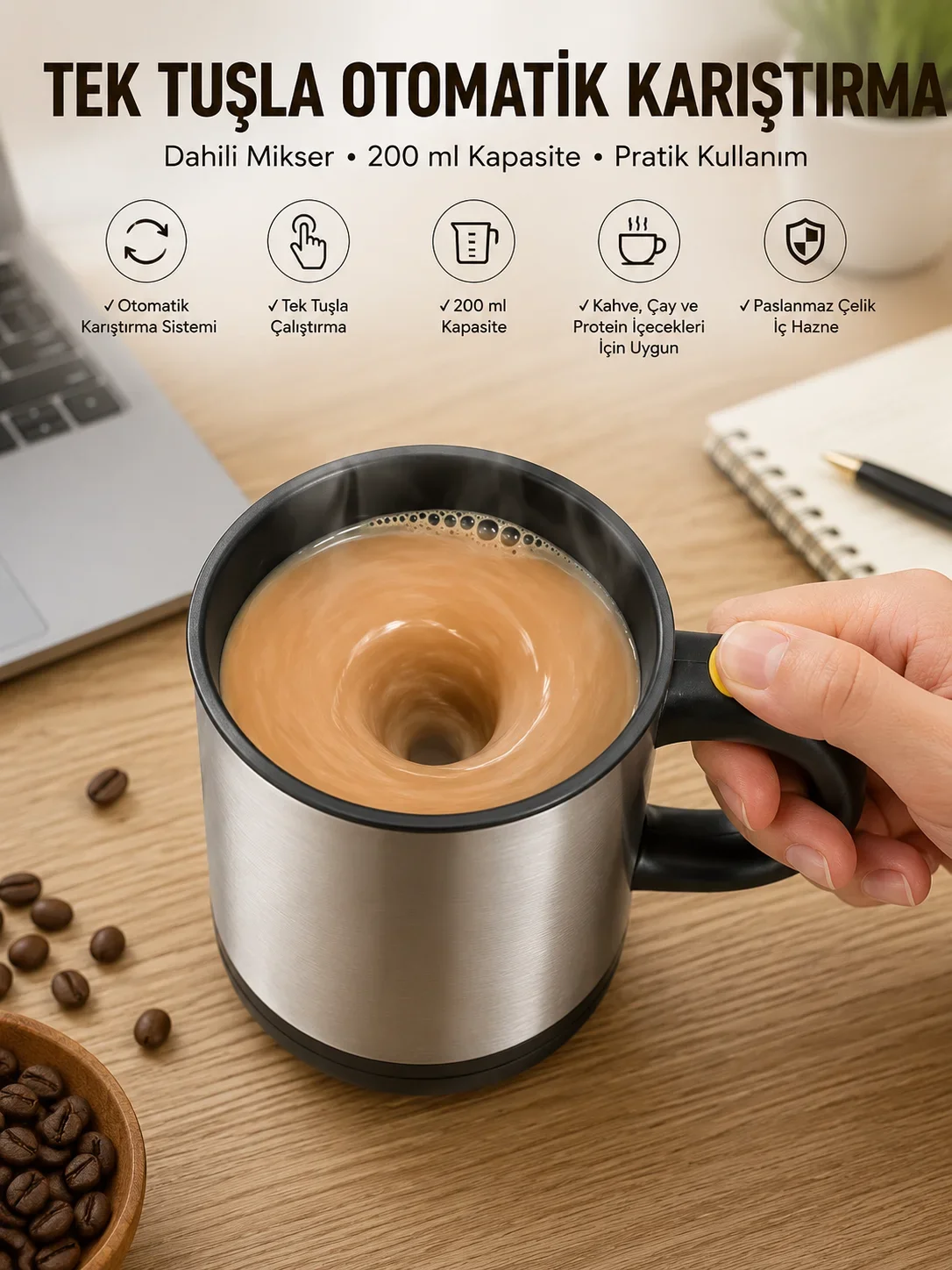 kser Kupa Yazılı Mug Bardak Karıştırma Özelliği