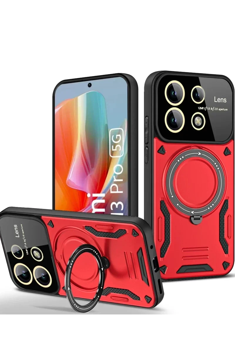 Xiao Red Note 13 Pro 5G Kılıf Joy Lens Standlı Kapak - Kırmızı