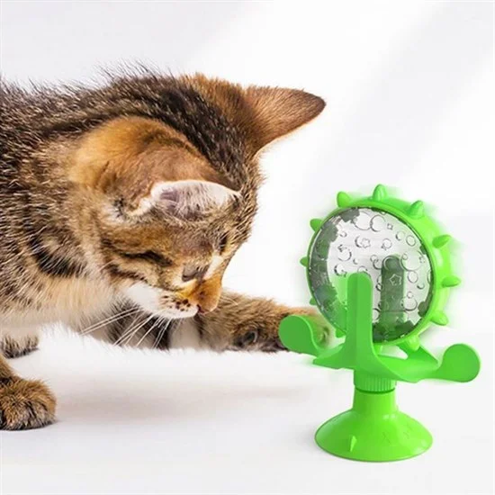 Vantuzlu Zilli İnteraktif Dönebilen Mama Kaplı Renkli Eğlenceli Eğitici Kedi Oyuncağı görsel 2