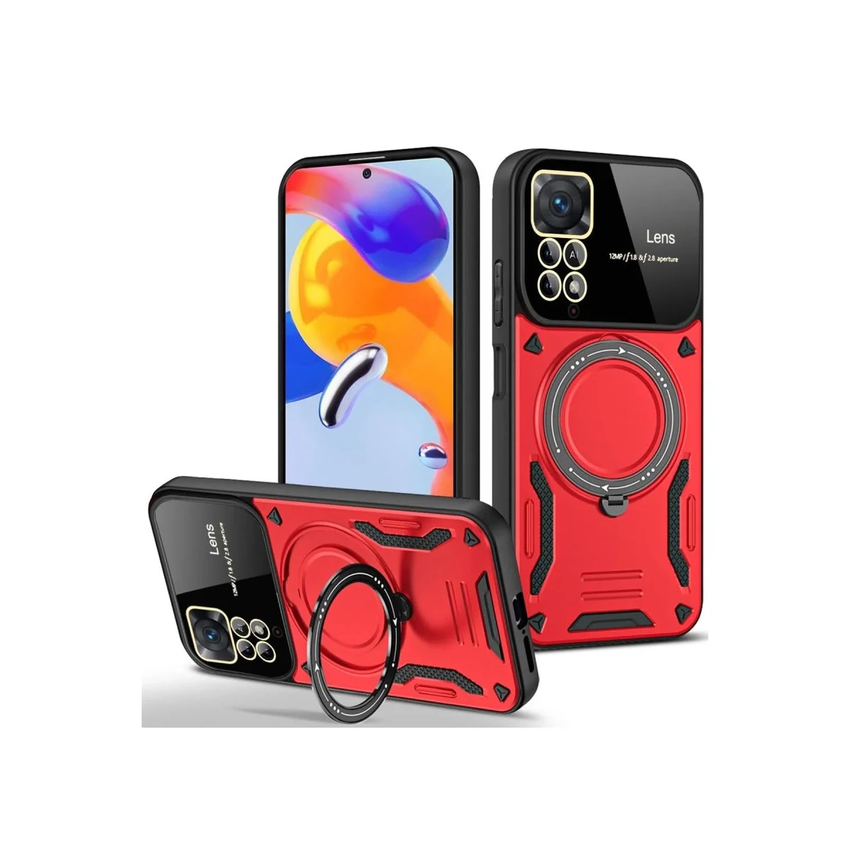 Xiao Red Note 11 Pro Kılıf Joy Lens Standlı Kapak - Kırmızı