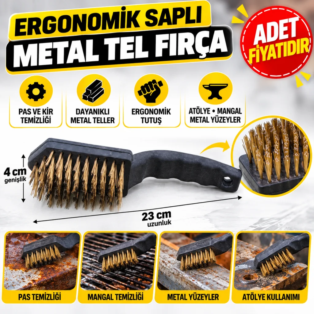 Metal Tel Fırça Plastik Saplı Pas Kir Sökme Temizleme Fırçası (adet fiyatıdır)