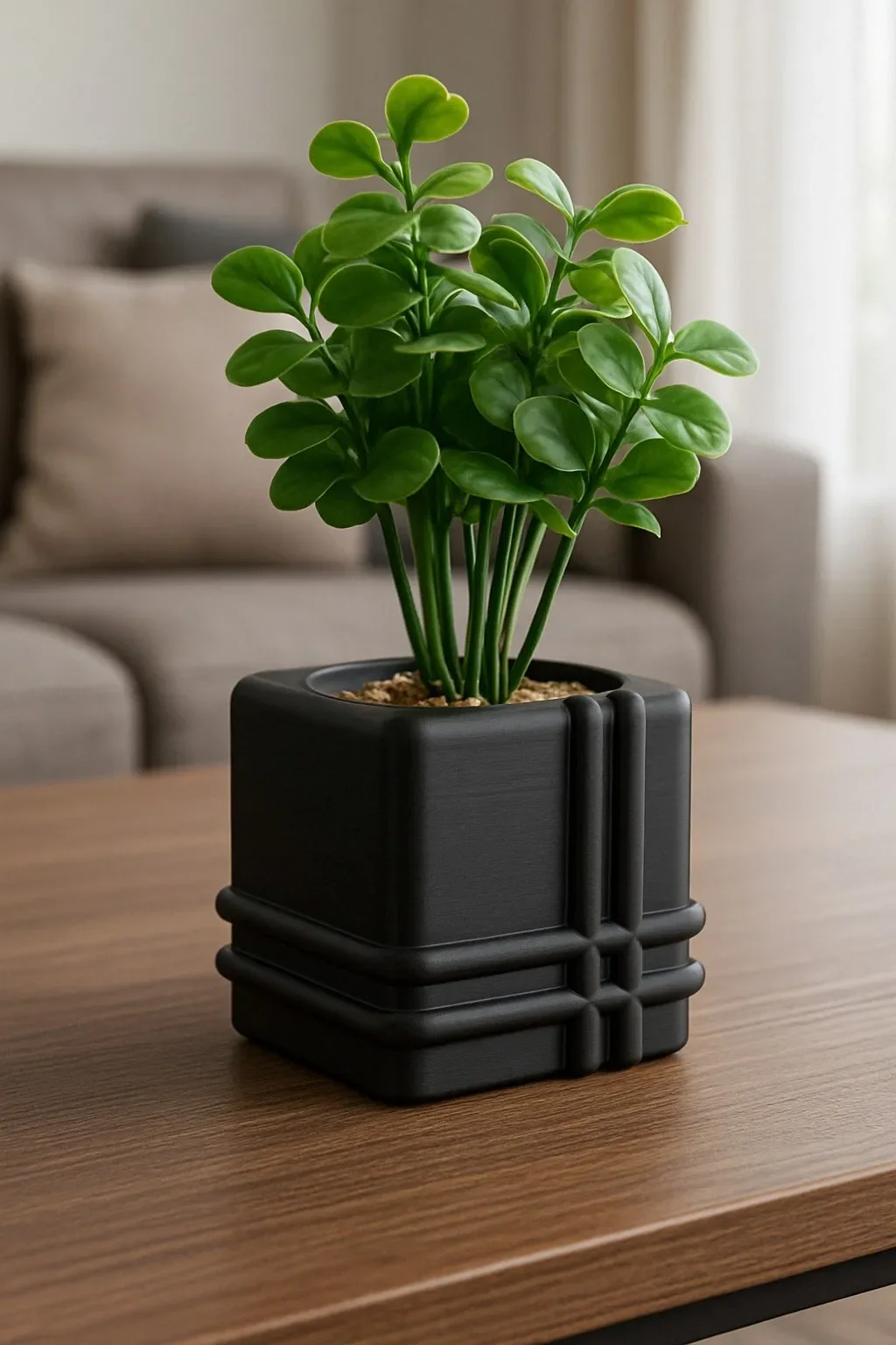 3D Baskı Square Planter - Izgara Desenli Küp Saksı-Siyah görsel 2