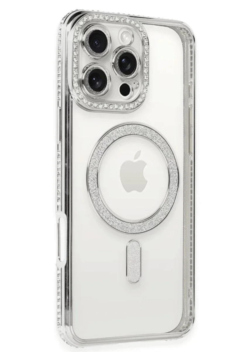 Apple iPhone 16 Pro Kılıf Joke Simli Magneticsafe Kılıf - Gümüş