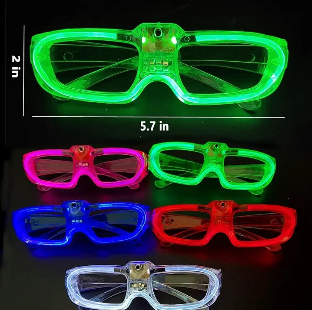 LED Işıklı Glow Pilli Parti Gözlüğü - Glow Efektli 6 Adet 5 Renk görsel 2