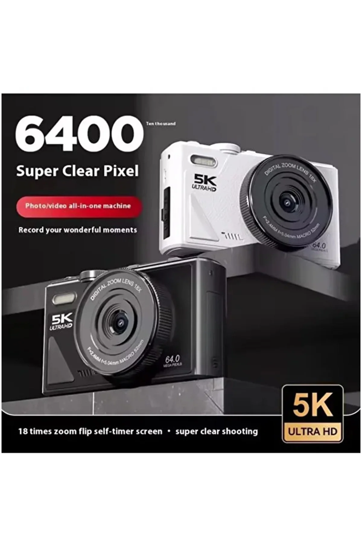 5k 75mp Hd Dijital Kamera 18x Dijital Zoom, Flaşlı,3.0 İnç Ekranlı Fotoğraf Makinesi görsel 7