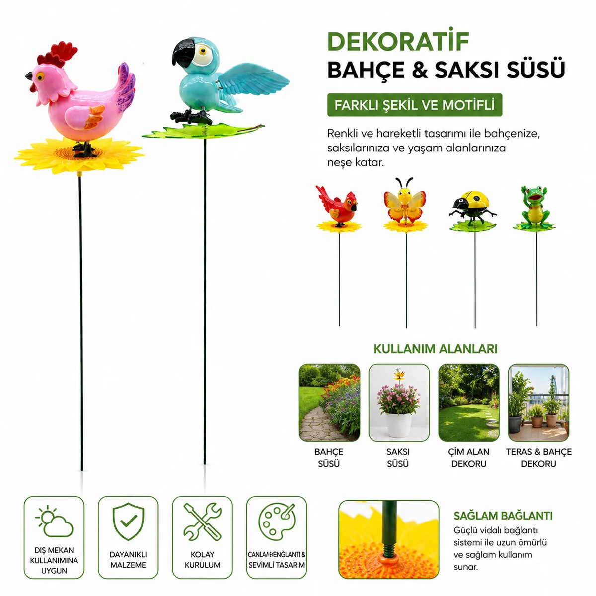 48 Adet Dekoratif Bahçe - Saksı Süsü Rüzgarda Sallanan Yaylı Hayvan Figür x