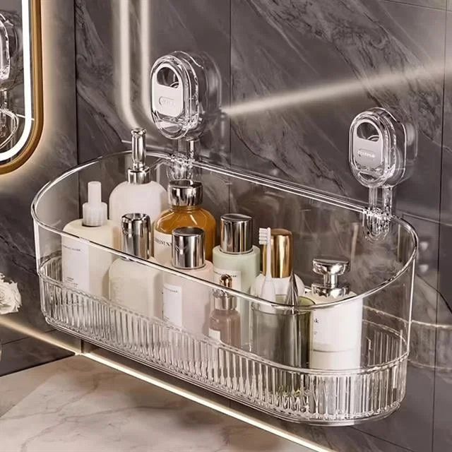SN-29266 Vantuzlu Şeffaf Banyo Mutfak Rafı Organizer görsel 3