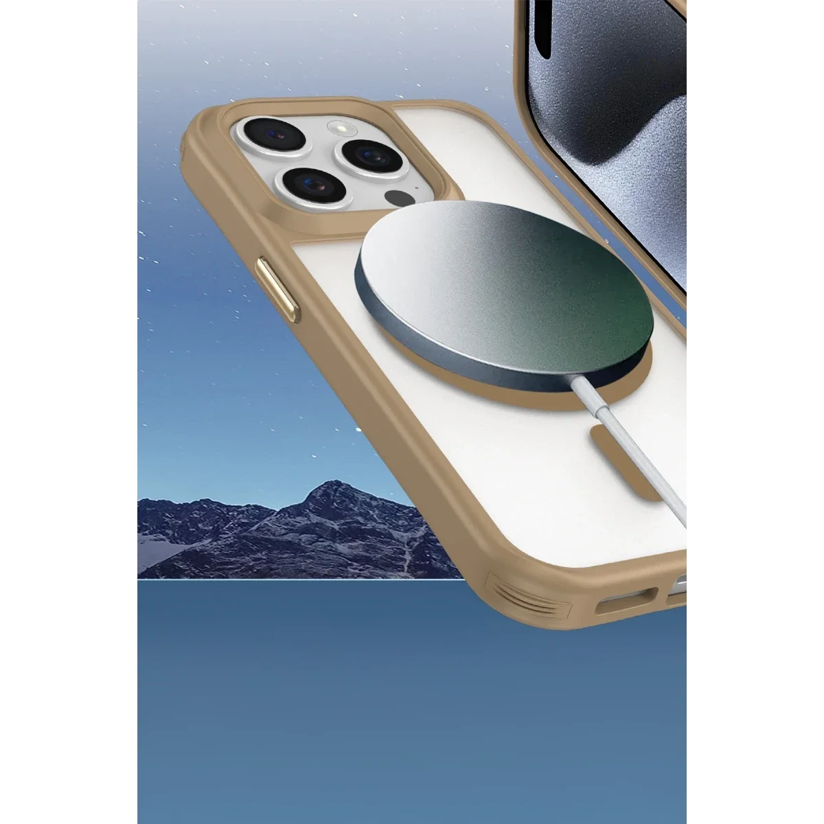 Apple iPhone 15 Pro Max Kılıf Enka Magsafe Silikon Kılıf - Desert görsel 3