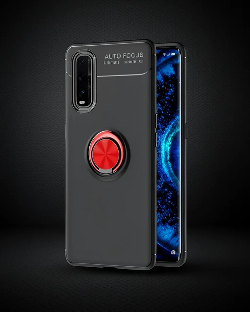 Oppo Find X2 Kılıf Range Yüzüklü Silikon - Siyah-kırmızı