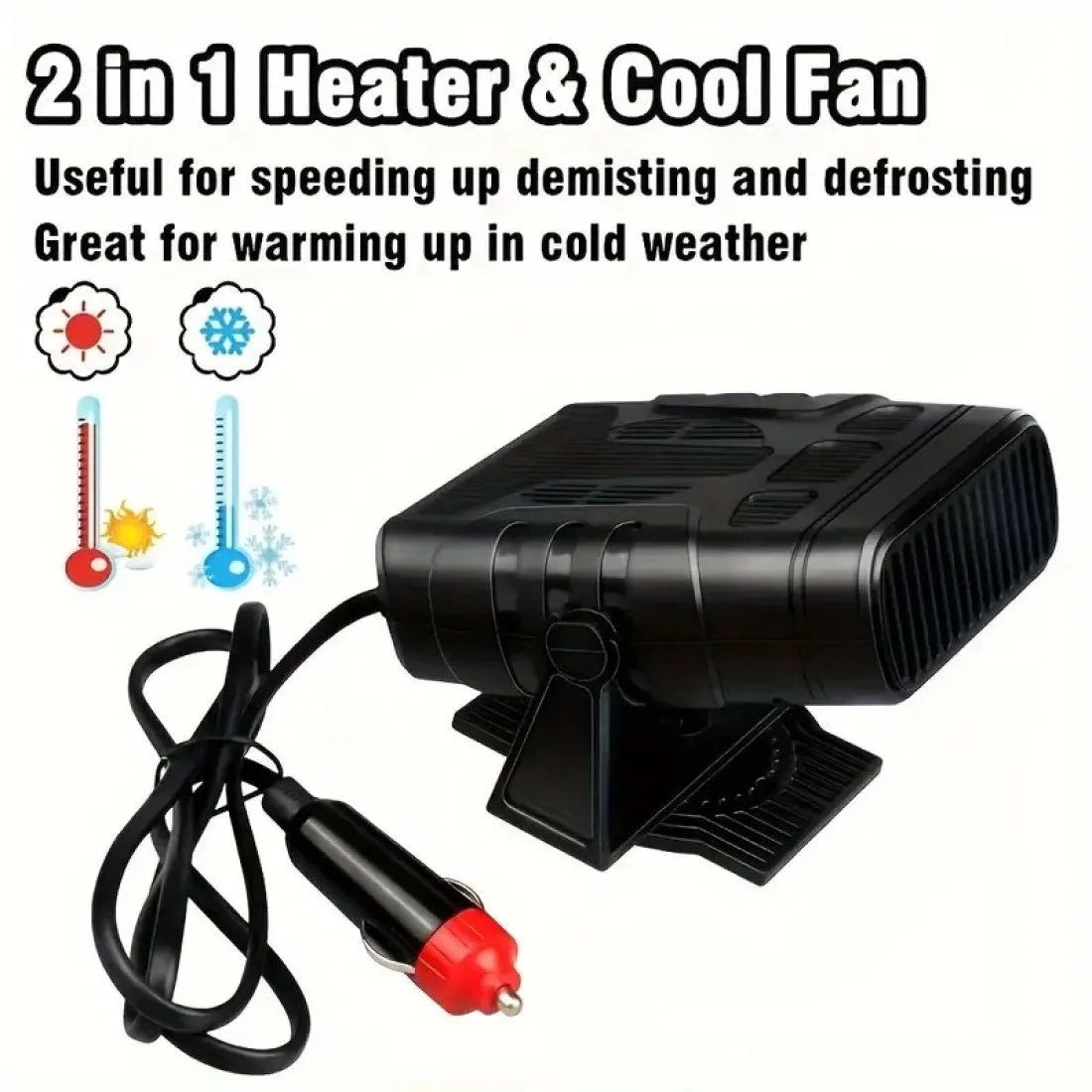 12V Araç İçi Cam Buğu Çözücü Isıtıcı Fan 2’si 1 Arada Sıcak Soğuk Hava Üfleyici Buz Çözücü görsel 2