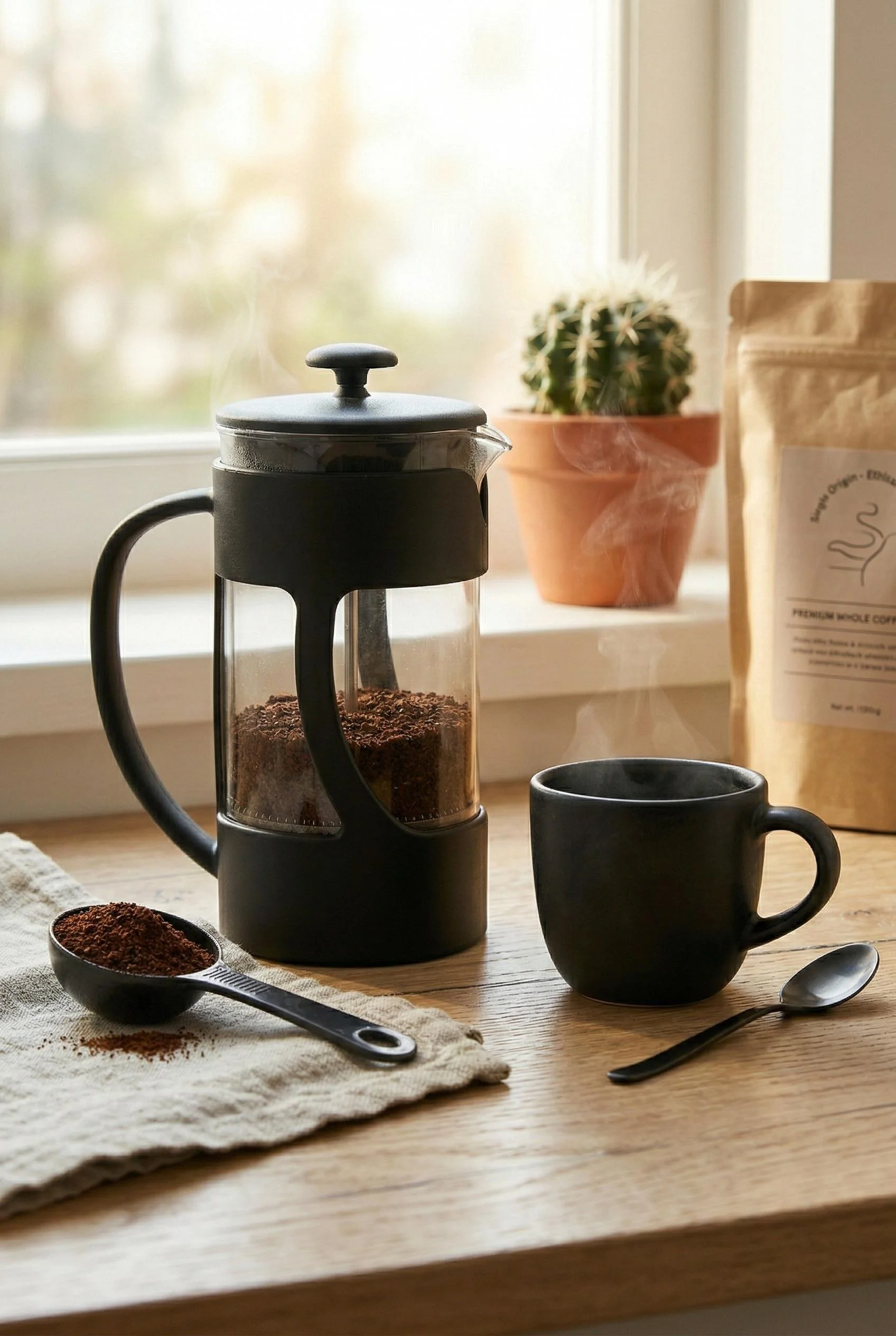 350 ml Borosilikat Cam French Press & Siyah Modern Kahve Ve Bitki Çayı Demleme Gereci görsel 2