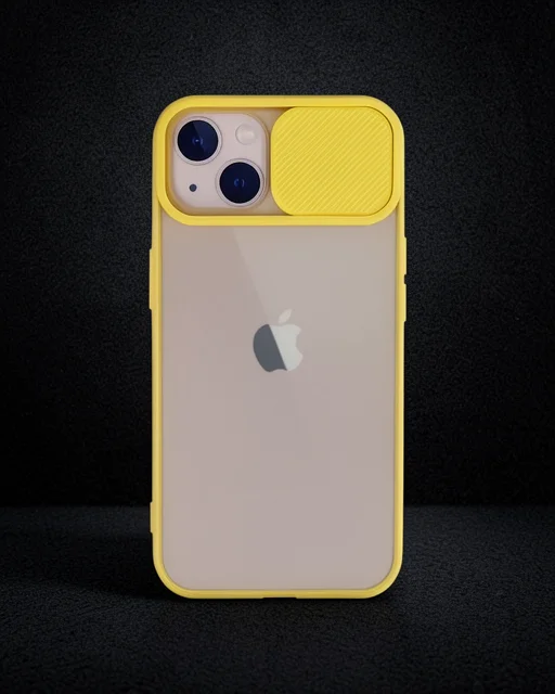 Apple İphone 13 Kılıf Palm Buzlu Kamera Sürgülü Silikon - Sarı