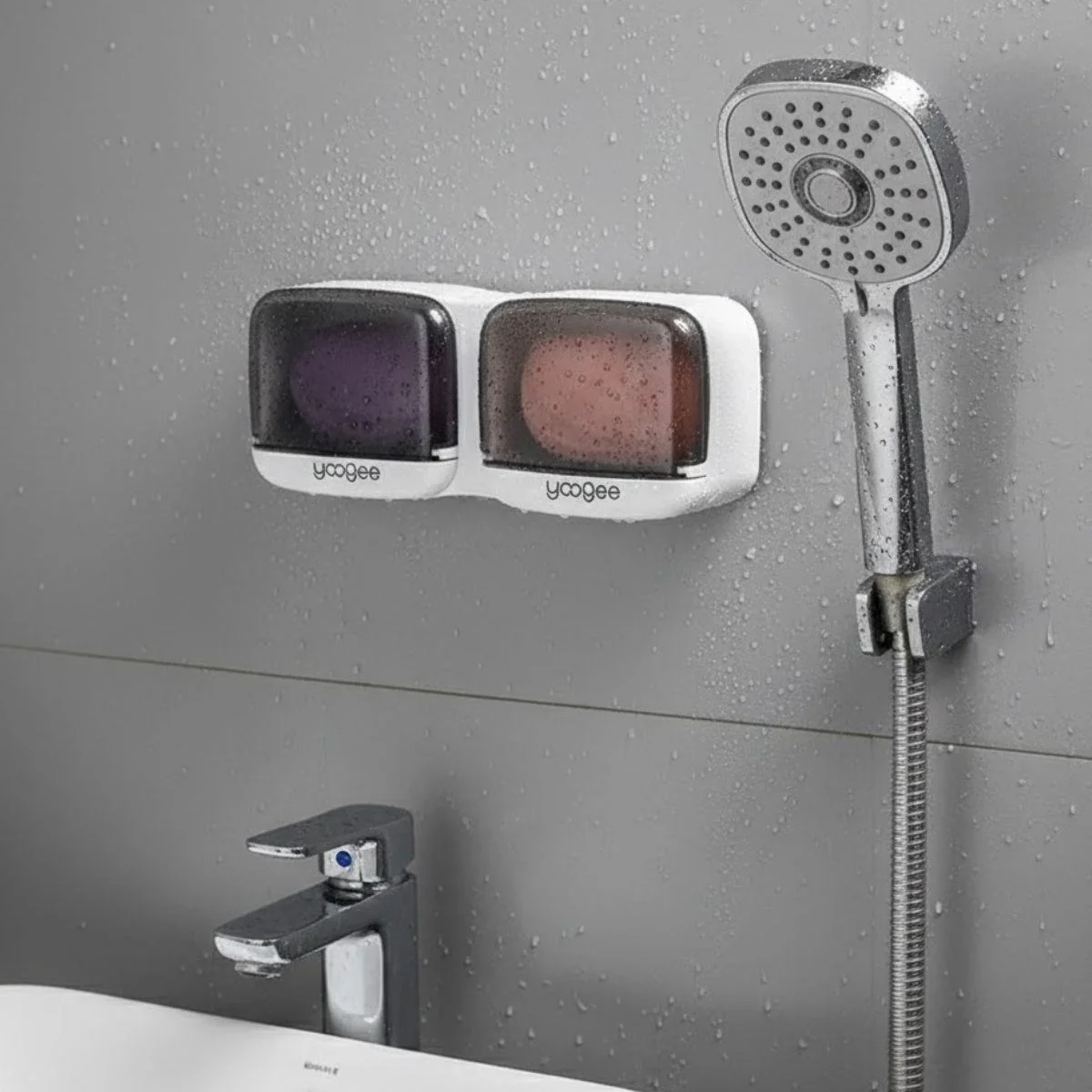 Duvara Monte İkili Kapaklı Plastik Katı Sabunluk Organizer – Banyo & Mutfak İçin Yapışkanlı Sabun Kutusu ve Düzenleyici görsel 2