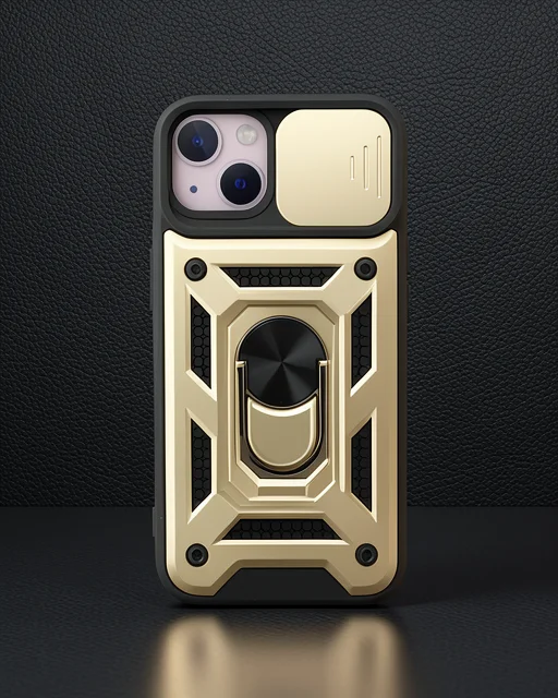 Apple İphone 15 Kılıf Pars Lens Yüzüklü Silikon - Gold