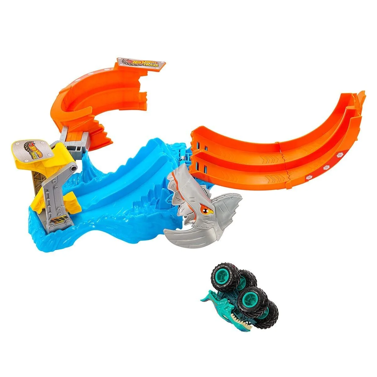 JFR08 Hot Wheels Monster Trucks Dönen Corkscrew Shark Çarpışması görsel 4