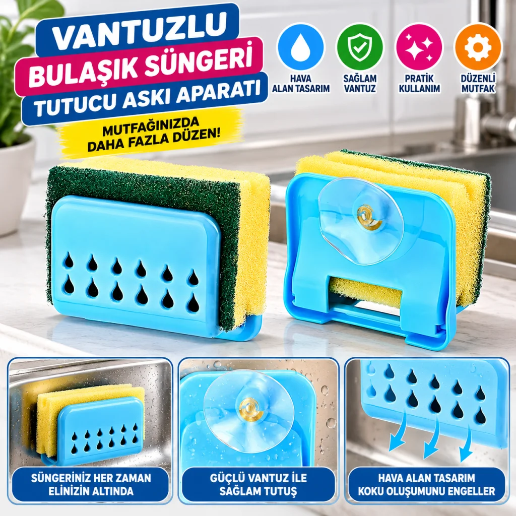 Mutfak Lavabo Vantuzlu Bulaşık Süngeri Askısı Aparatı