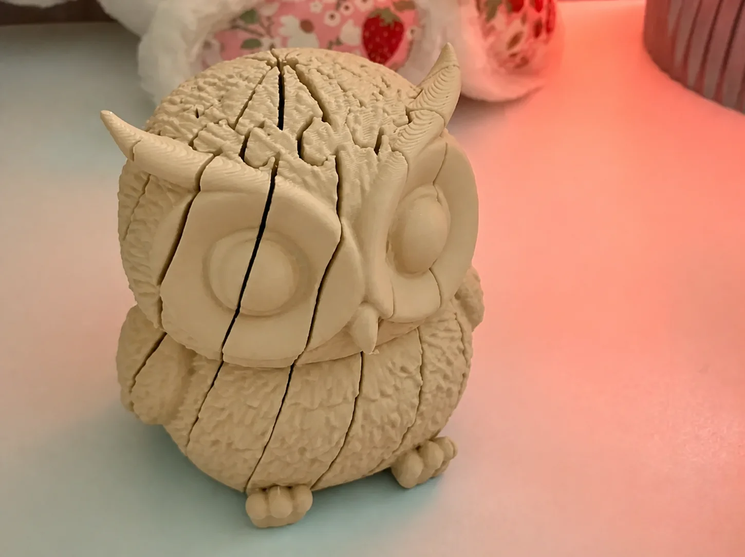 3D Baskı Hareketli Baykuş Figürü - Eklemli Flexi Oyuncak - Bej