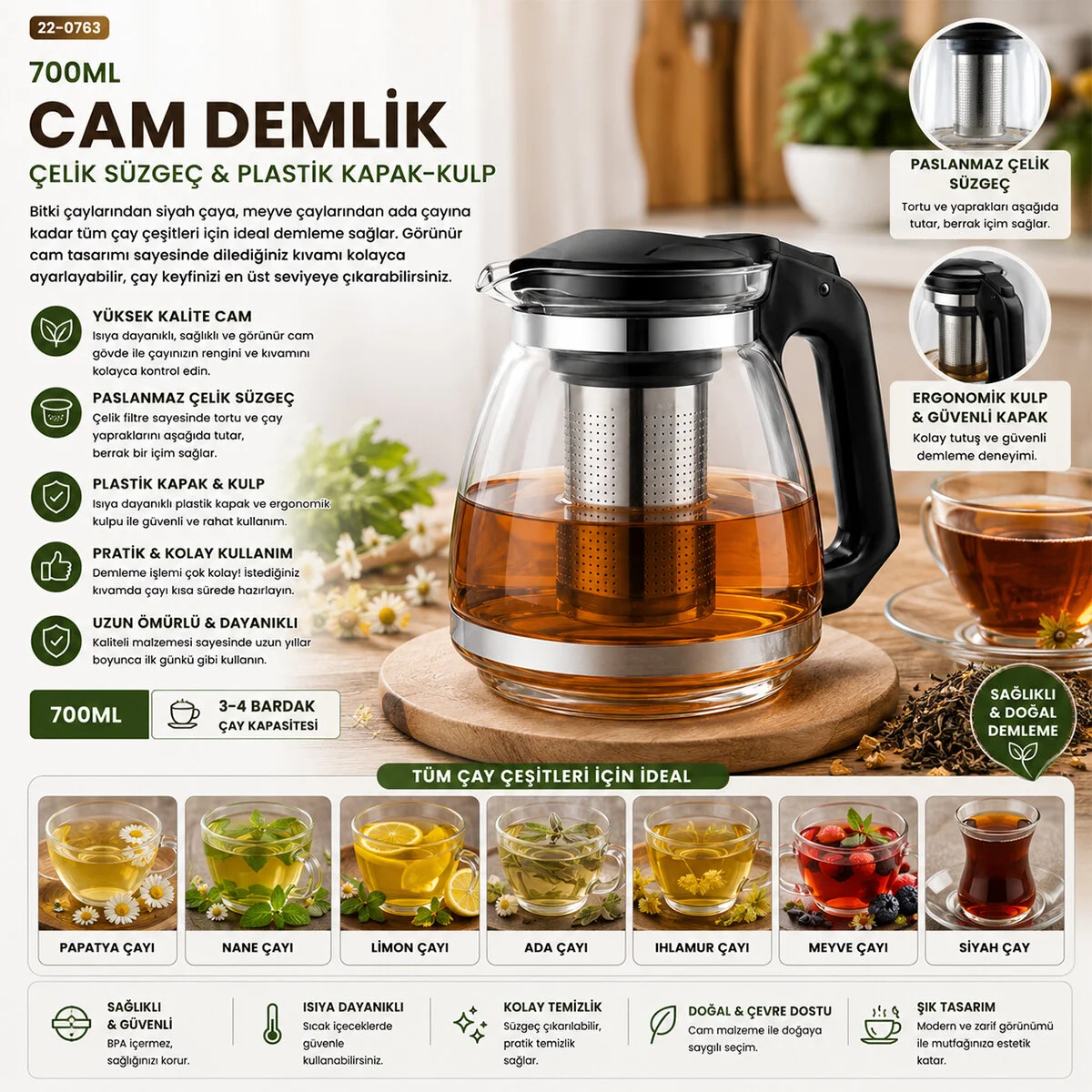 Cam Demlik 700ML görsel 2