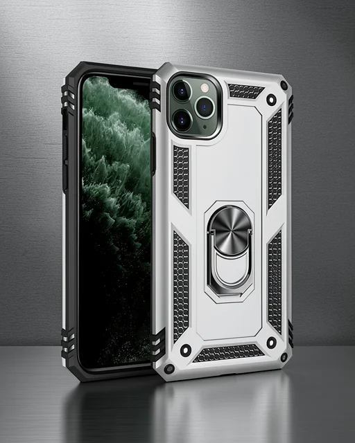 Apple İphone 11 Pro Max Kılıf Sofya Yüzüklü Silikon Kapak - Gümüş