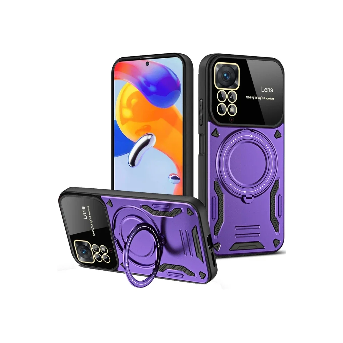 Xiaomi Redmi Note 12 Pro 4G Kılıf Joy Lens Standlı Kapak - Mor