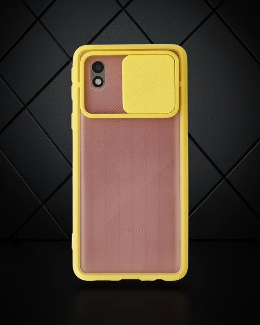 Samsung Galaxy A01 Core Kılıf Palm Buzlu Kamera Sürgülü Silikon - Sarı
