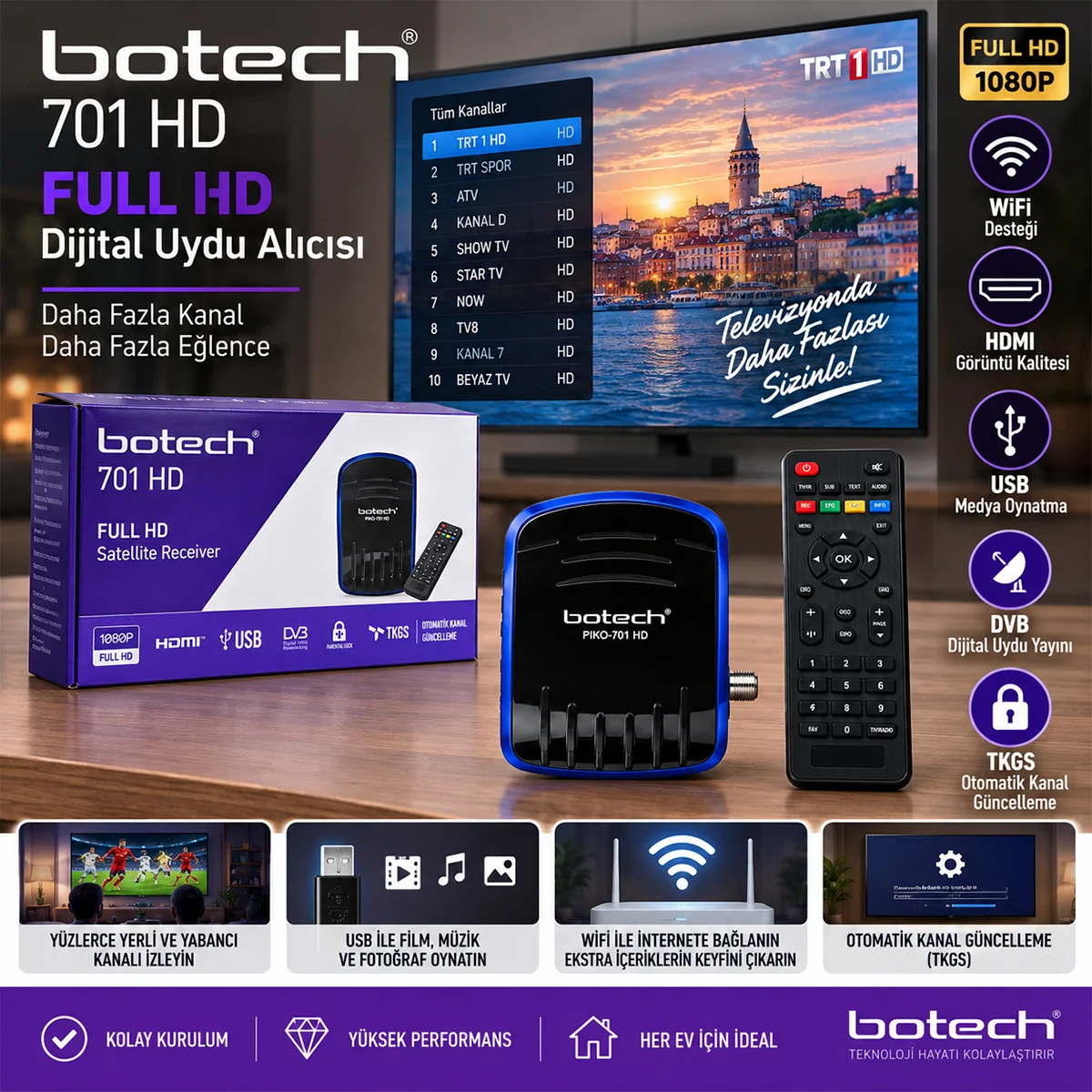 Full HD Dijital Uydu Alıcısı HDMI USB WiFi görsel 4
