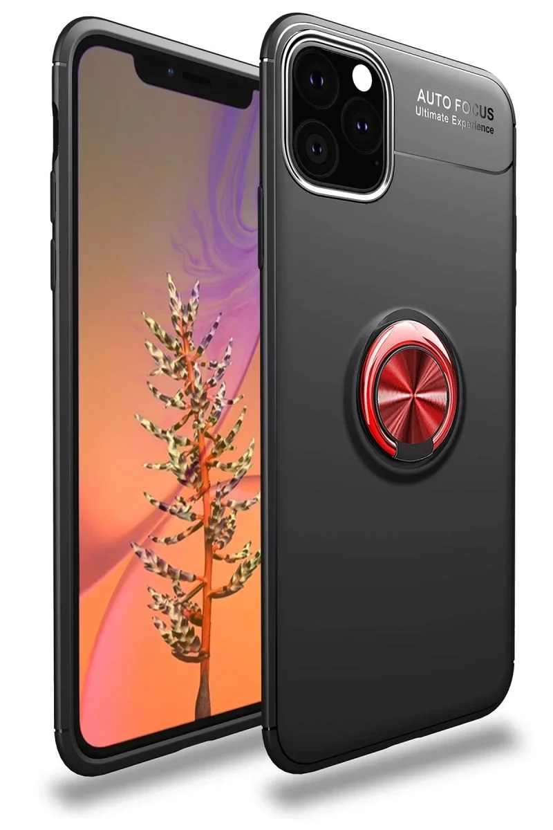 Apple iPhone 11 Pro Max Kılıf Range Yüzüklü Silikon - Siyah-Kırmızı