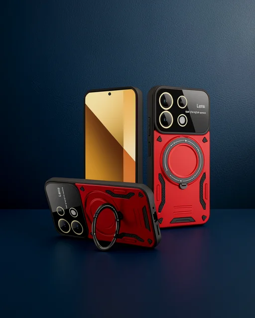 Xiaomi Redmi Note 13 4g Kılıf Joy Lens Standlı Kapak - Kırmızı