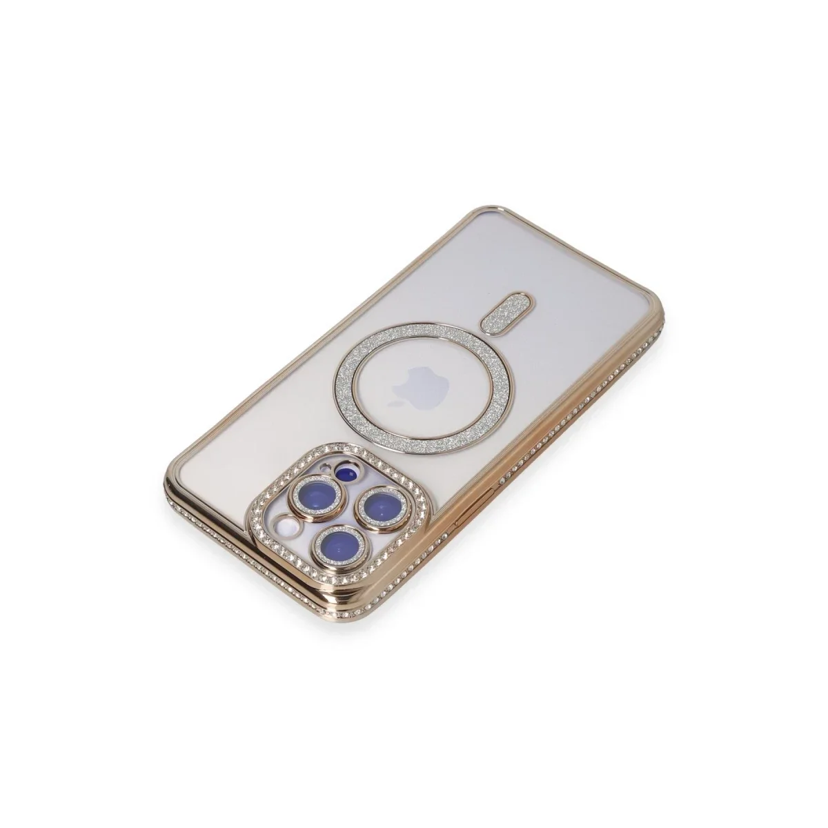 Apple iPhone 15 Pro Kılıf Joke Simli Magneticsafe Kılıf - Gold görsel 2