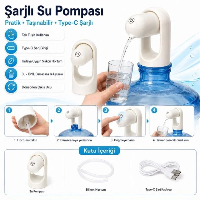 PM-24931 Otomatik Şarjlı Damacana Su Pompası görsel 2