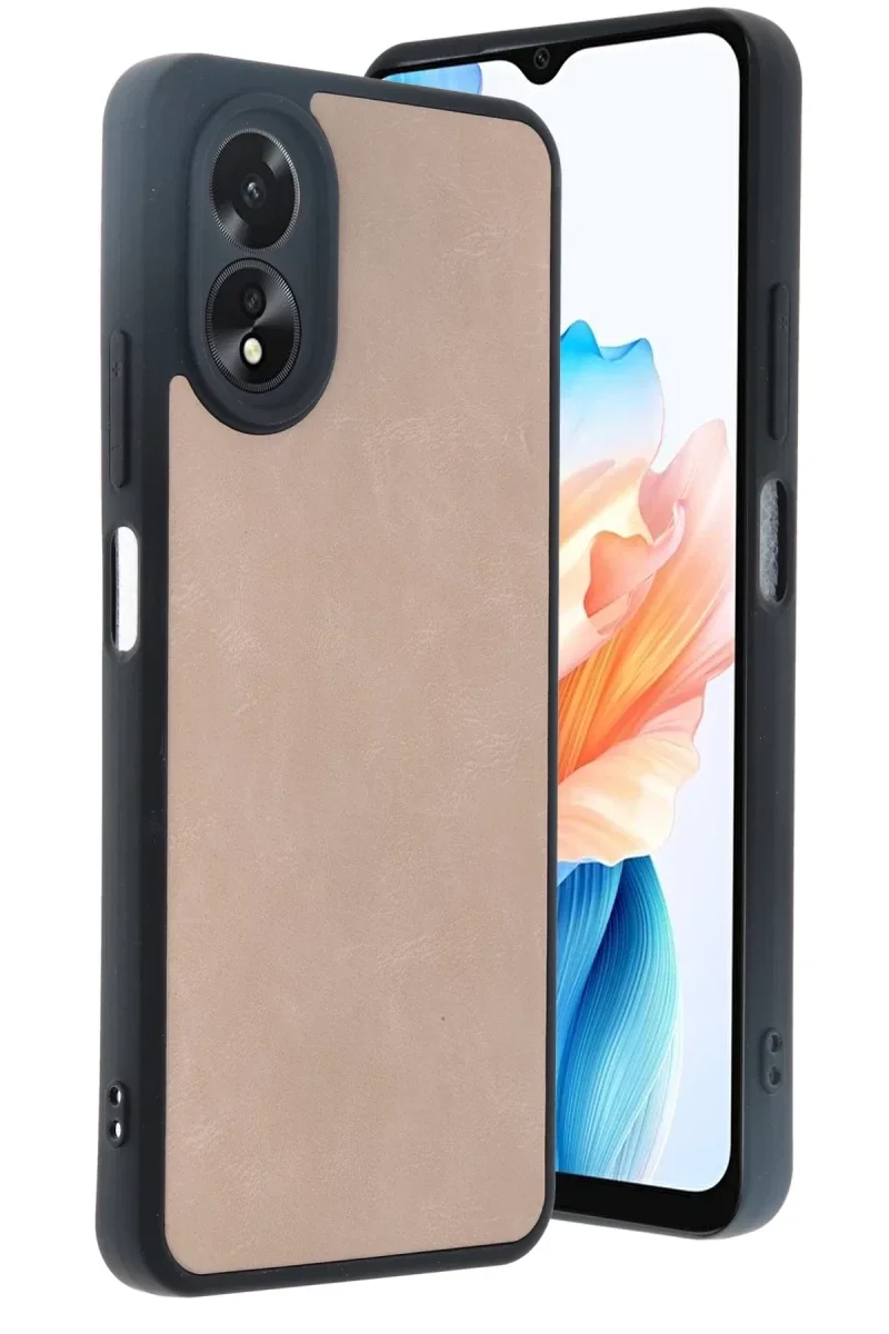 Oppo A38 Kılıf Aras Deri Kapak - Pudra