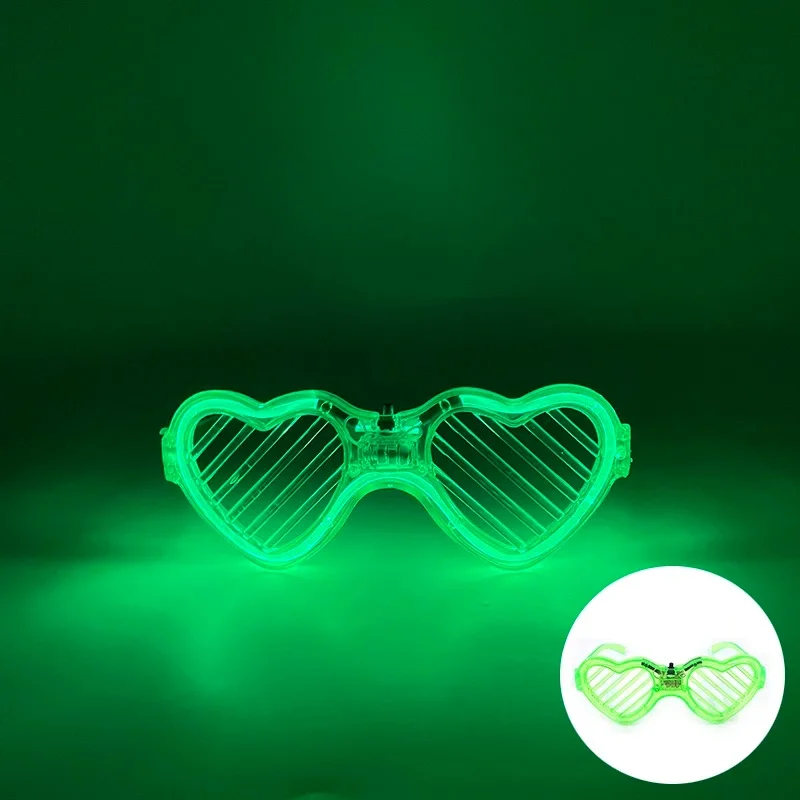 Yeşil LED Işıklı Kalp Gözlük – 3 Modlu Parti - Glow Gözlüğü görsel 3