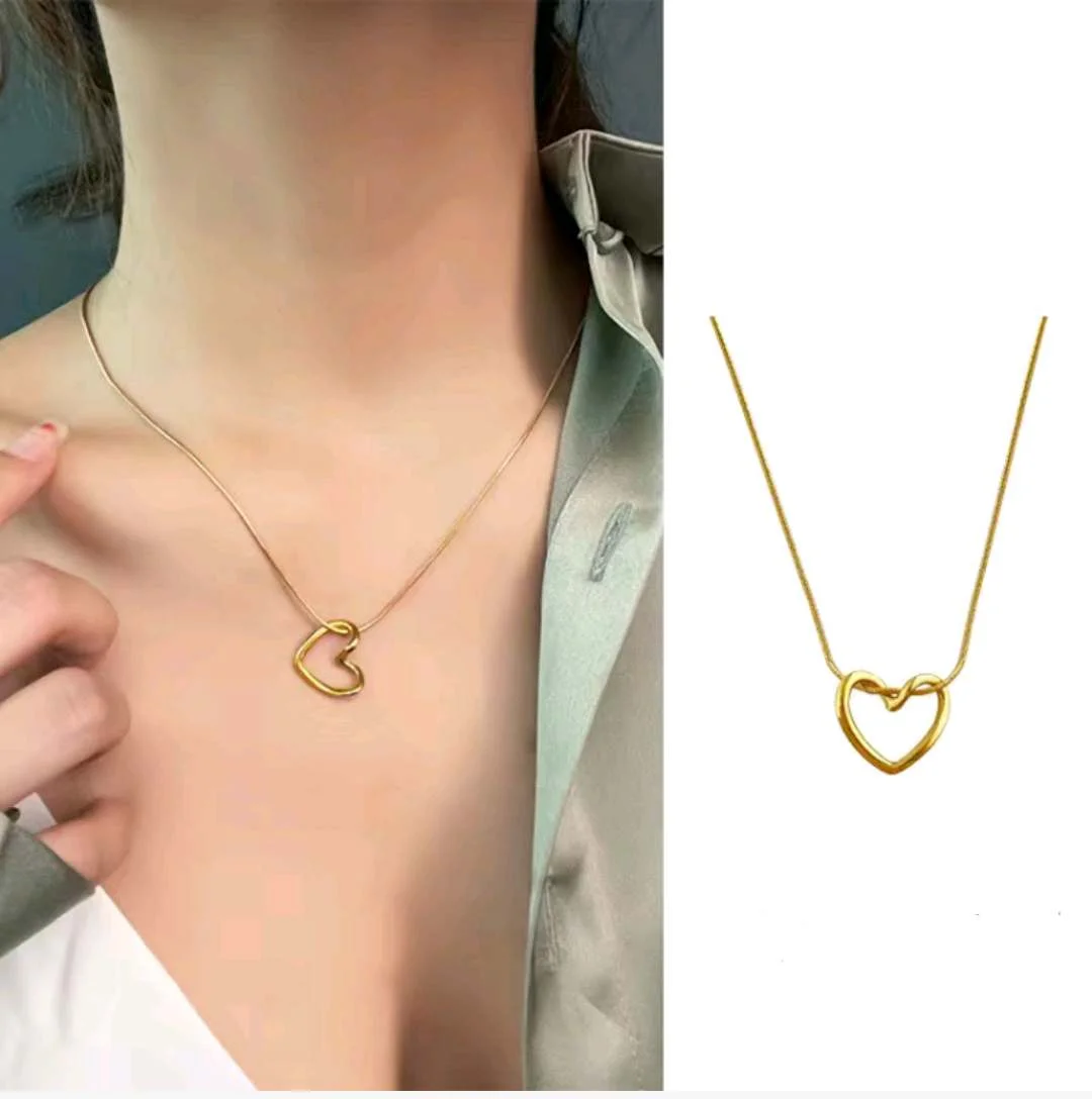 316L Çelik Zincir Gold Renk Kalp Model Kadın Kolye görsel 3