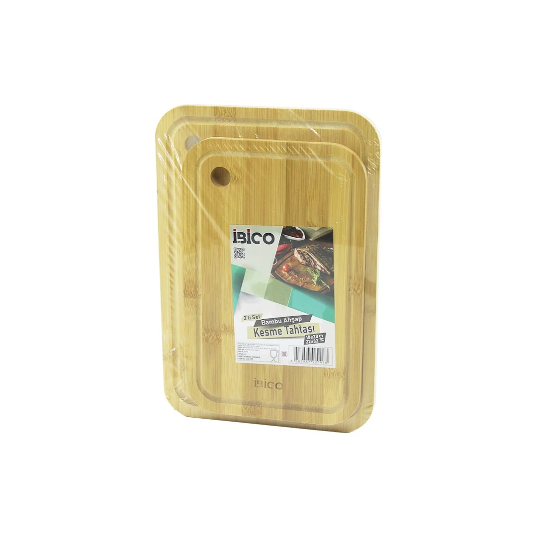 2PCS Setoval Kenarlı - Yuvarlak Delikli Ahşap Bambu Kesim Panosu - Kesme Tahtası 18X28X1CM--22X32X1CM