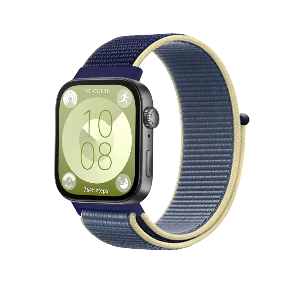 Huawei Fit 4 Hasırlı Cırtcırtlı Kordon - Sarı-Lacivert