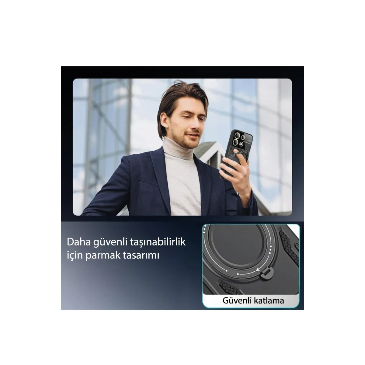 Xiaomi Redmi 12C Kılıf Joy Lens Standlı Kapak - Siyah görsel 4