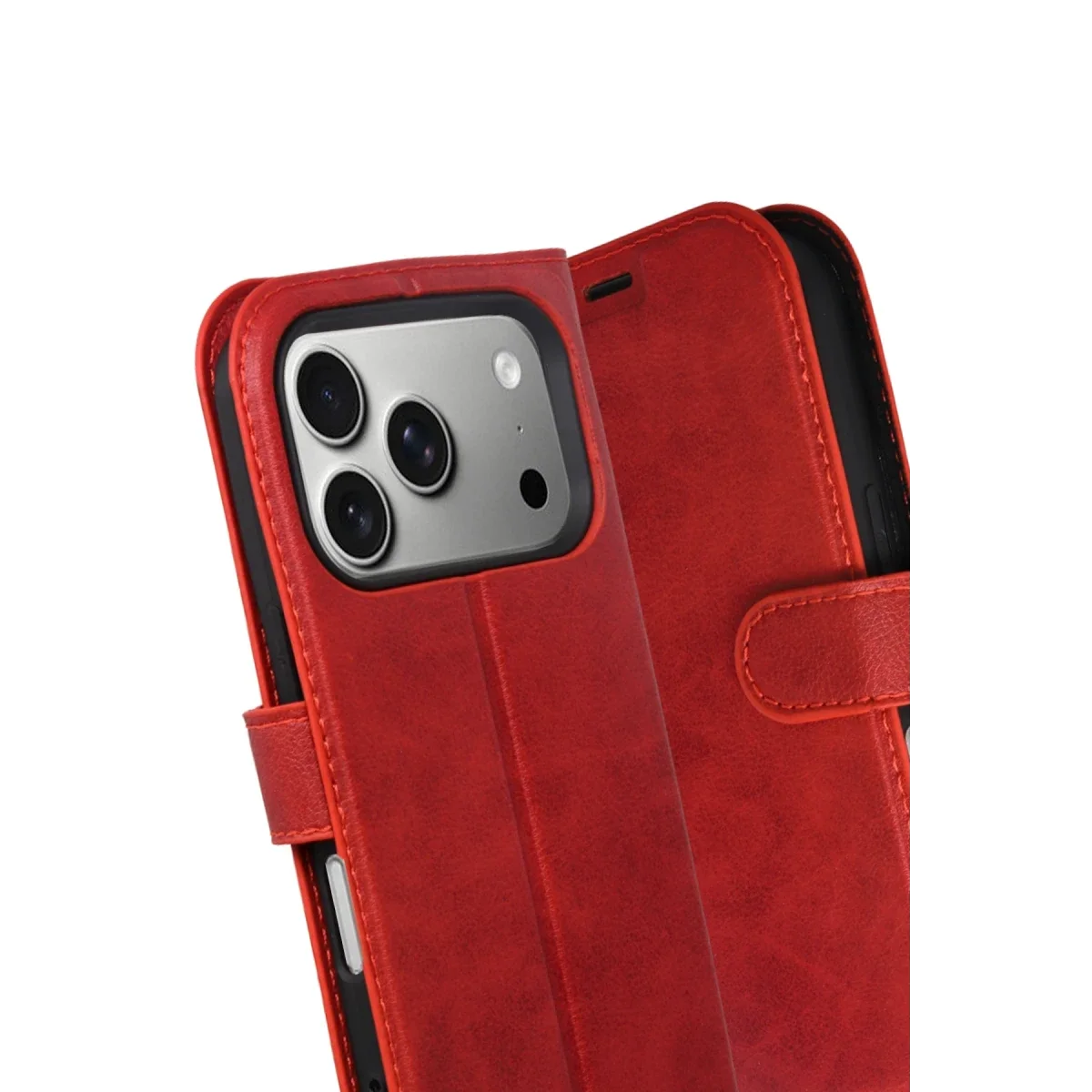 Apple iPhone 17 Pro Trend S Plus Kapaklı Kılıf - Kırmızı görsel 3