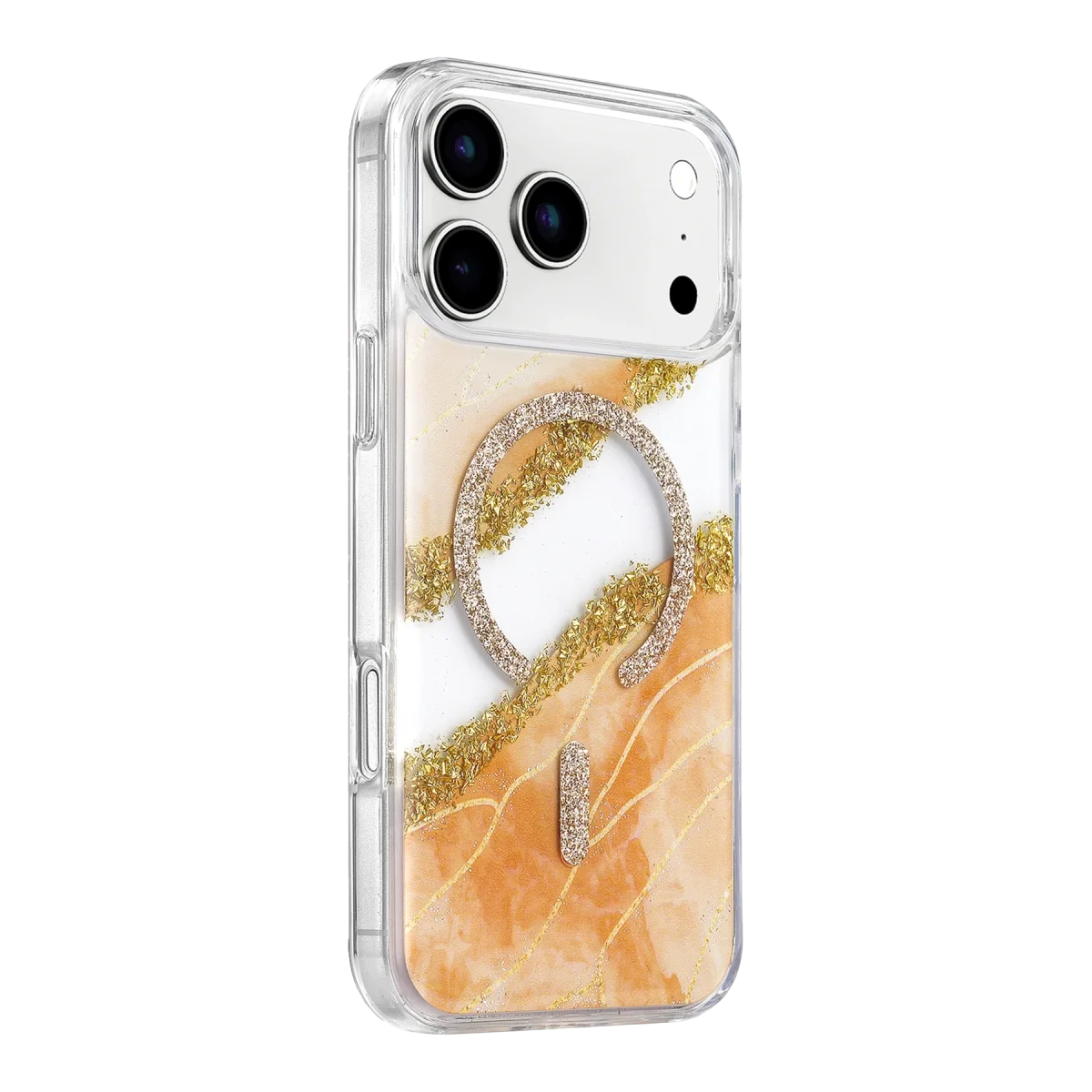 Onegif Apple İphone 17 Pro Lotus Simli Magsafe Kapak - Turuncu görsel 2